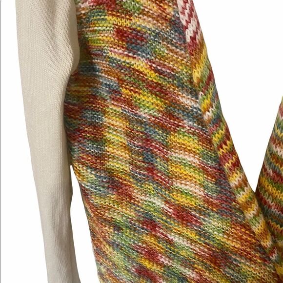 Tulle Open Sweater Tight knit Cream sides & back Colorful loose knit Front • Med - Picture 11 of 12